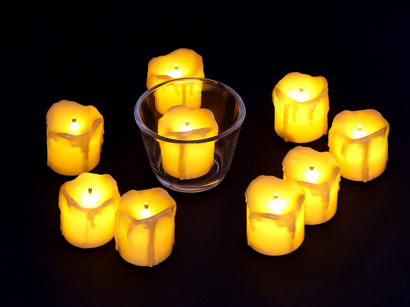 LED Flameless Votive Candles, Realistic Look of Melted Wax, Warm Amber Flickering Light - Battery Operated Candles for Wedding, Valentine's Day, Christmas, Halloween Decorations (12-Pack) Arts & Entertainment > Party & Celebration > Party Supplies WAYNEWON   