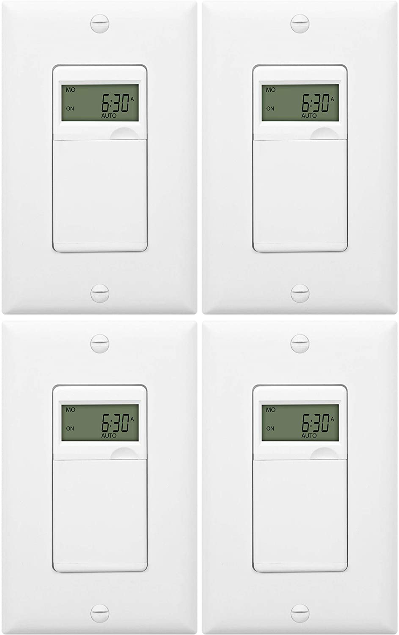 ENERLITES - HET01-C-W Programmable Digital Timer Switch for Lights, Fans, Motors, 7-Day 18 ON/OFF Timer Settings, Single Pole, Neutral Wire Required, UL Listed, HET01-C, White Home & Garden > Lighting Accessories > Lighting Timers Top Greener Inc 4 Pack  