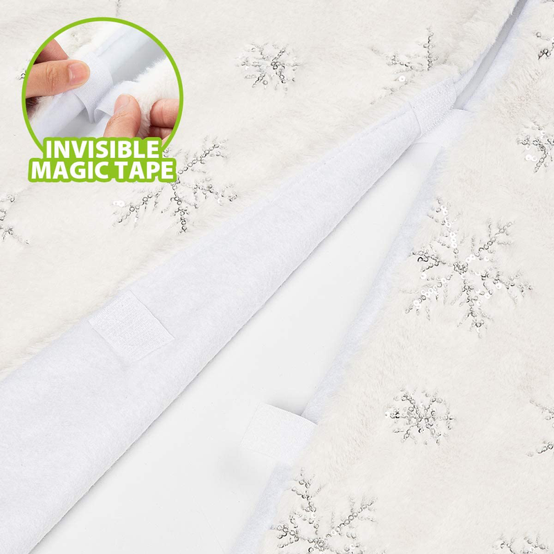 GIGALUMI 48 Inches Christmas Tree Skirt, White and Silver Christmas Tree Mat, Snowy White Faux Fur Tree Skirt for Xmas Holiday Home Party Decorations Ornaments (White/Silver) Home & Garden > Decor > Seasonal & Holiday Decorations > Christmas Tree Skirts GIGALUMI   