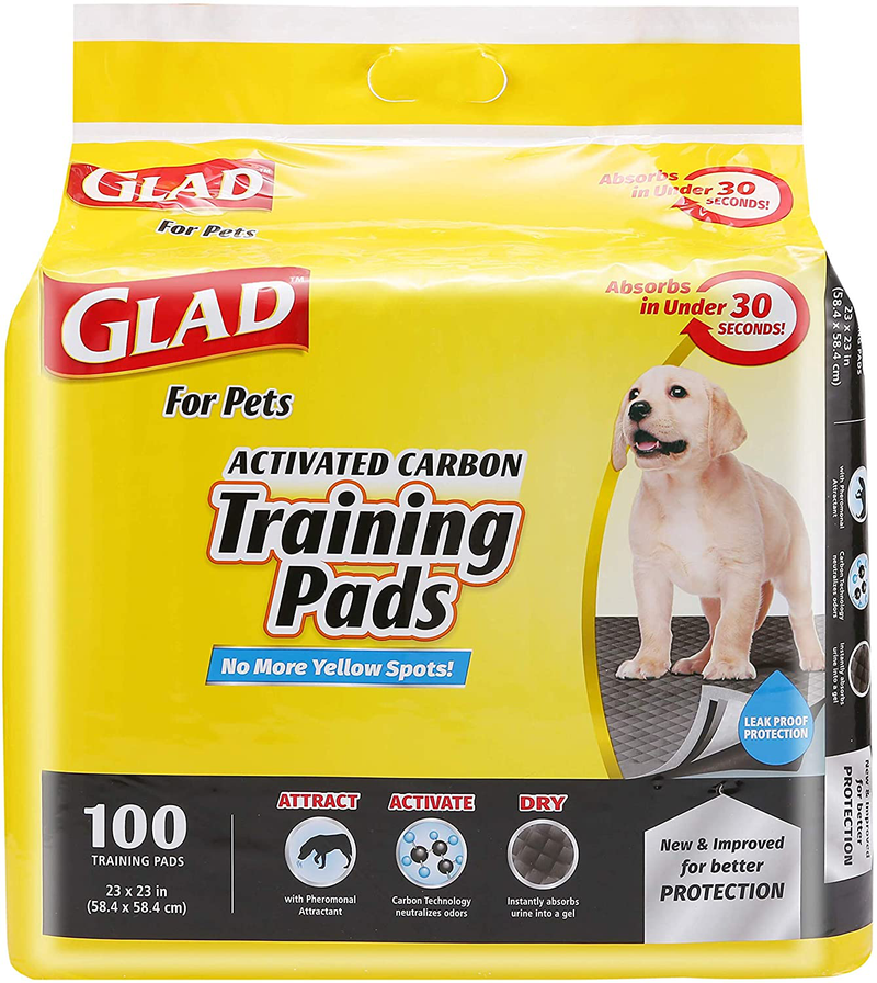 Glad for Pets Black Charcoal Puppy Pads-New & Improved Puppy Potty Training Pads That ABSORB & NEUTRALIZE Urine Instantly-Training Pads for Dogs, Dog Pee Pads, Pee Pads for Dogs, Dog Crate Pads Animals & Pet Supplies > Pet Supplies > Dog Supplies > Dog Diaper Pads & Liners Fetch for Pets Regular 100 Count (Pack of 1) 