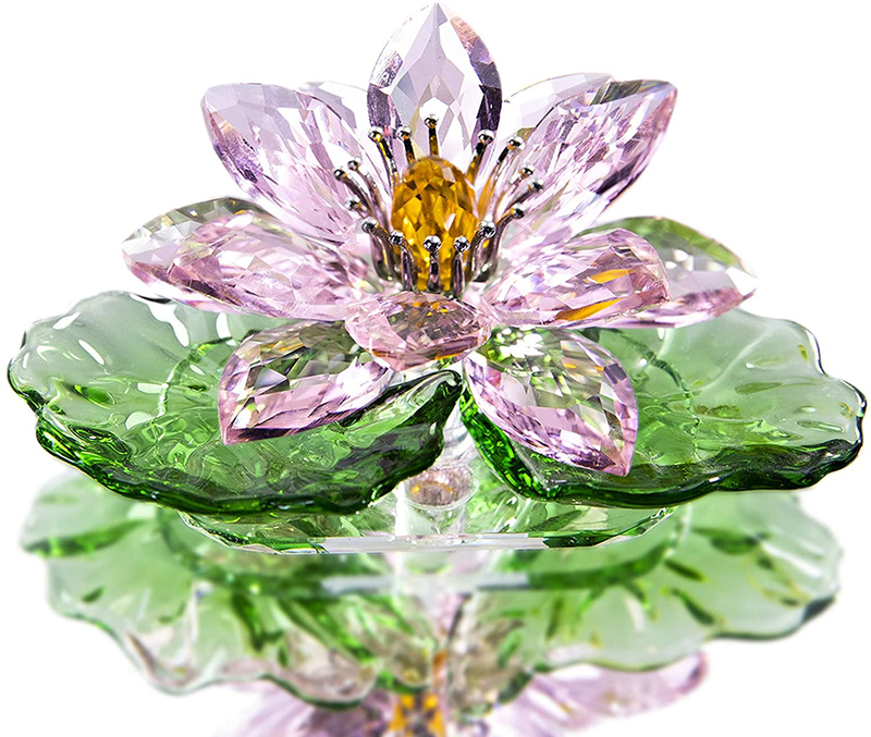 H&D HYALINE & DORA Pink Sparkle Crystal Hue Reflection Crystal Lotus Flower,Glass Home Decor for Feng Shui,Gift Boxed Home & Garden > Decor > Seasonal & Holiday Decorations H&D HYALINE & DORA Default Title  