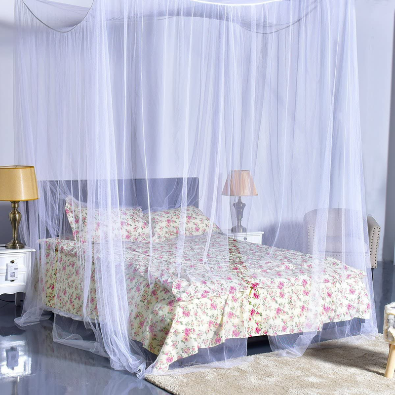 Goplus Mosquito Net, 4 Corner Post Bed Canopy, Quick and Easy Installation for King Size Beds Large Queen Size Bed Curtain (White)