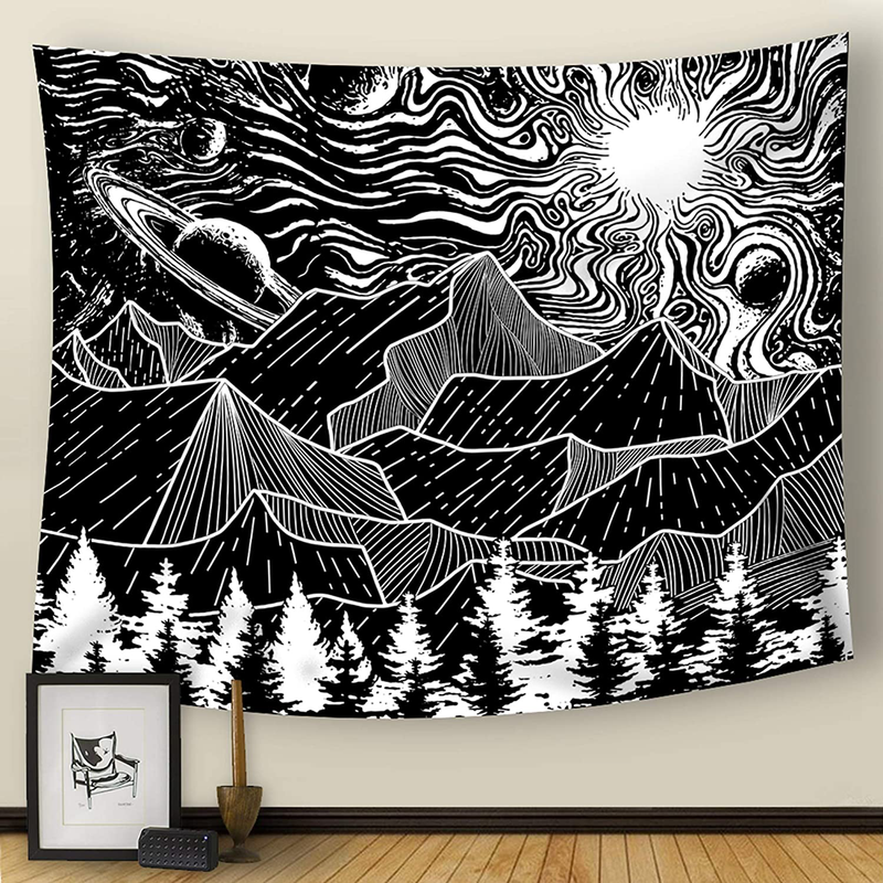 Pinata Mountain Tapestries Wall Tapestry - Mysterious Black and White Tapestry Wall Hanging for Bedroom Dorm Decor (59.1” x 82.7”) Home & Garden > Decor > Artwork > Decorative Tapestries pinata Mountain 59.1"(H) x 82.7"(W) (150cm x 210cm) 