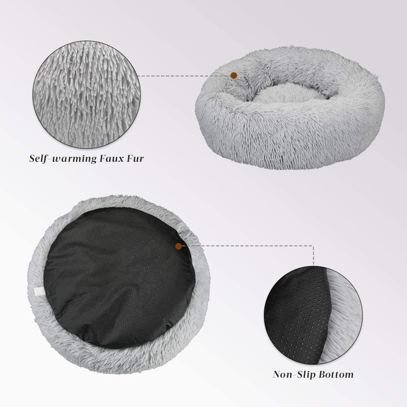 Qucey Dog Cat Bed Soft Comfortable Faux Fur Donut Cuddler, Self-Warming Fluffy Dog and Cat Calming Cushion Bed with Non-Slip Bottom for Joint-Relief and Improved Sleep Animals & Pet Supplies > Pet Supplies > Cat Supplies > Cat Beds Qucey   