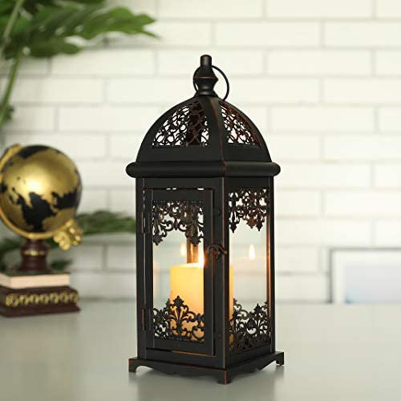 JHY DESIGN Decorative Candle Lantern 15''High Metal Candle Lanterns Vintage Style Hanging Lantern for Indoor Outdoor Events Parities Weddings(White Color) Home & Garden > Decor > Home Fragrance Accessories > Candle Holders JHY DESIGN Black With Red Brush  
