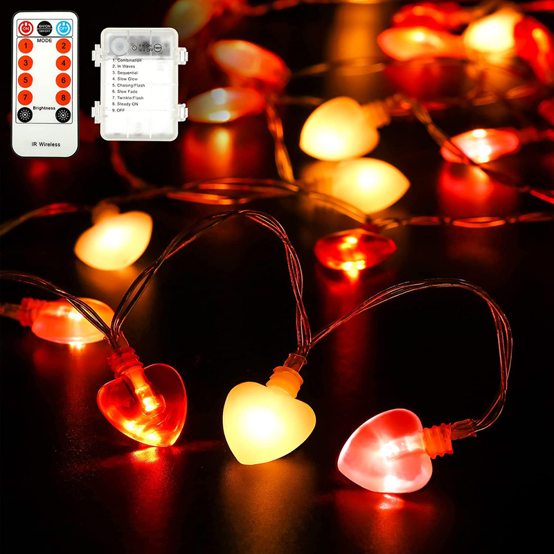 Frienda 40 Leds Valentines Day Heart String Light, 3D Pink Heart Battery Powered 8 Modes String Lights, Romantic Home Decoration for Mother'S, Wedding, Valentines Day, Birthday (Pink, Red, White) Home & Garden > Decor > Seasonal & Holiday Decorations Frienda   