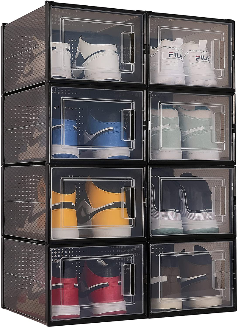 Qualiapex Shoe Storage Boxes, Clear Plastic Stackable Shoe Organizer, Foldable Storage Bins Shoe Container Box, 12 Pack - White Furniture > Cabinets & Storage > Armoires & Wardrobes QualiapeX Translucent Black  