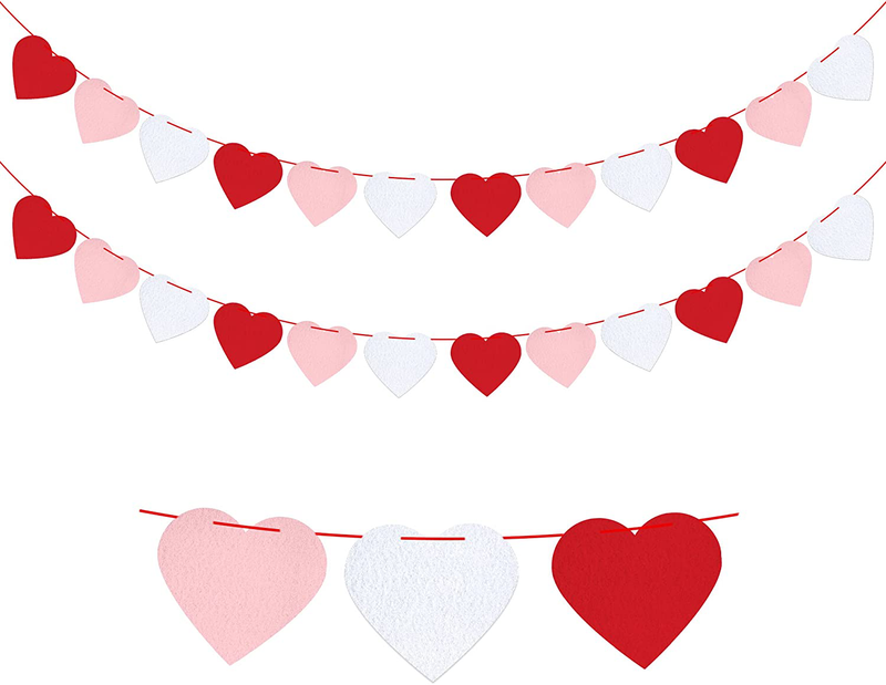 Felt Heart Garland for Valentines Decorations - Pack of 33, No DIY | Red, Rose and White Heart Garland Decorations | Valentine Garland for Mantle | Love Heart Garland Decorations for Valentine Decor Home & Garden > Decor > Seasonal & Holiday Decorations KatchOn   