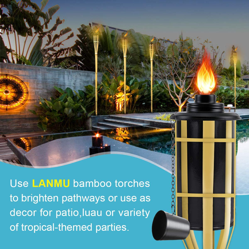 LANMU Torch Canisters, Bamboo Torch Refill Canister, Replacement Torch Fuel Canisters 16 oz with Wicks and Covers, Outdoor Patio Torch for Luau Party, DIY Garden Torch Decor (4 Pack) Home & Garden > Lighting Accessories > Oil Lamp Fuel LANMU   