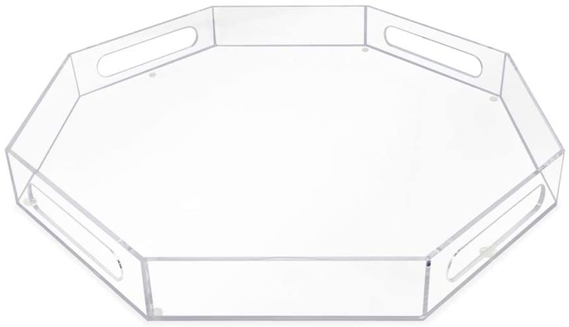 Isaac Jacobs Clear Acrylic Serving Tray (11x14) with Cutout Handles, Spill-Proof, Stackable Organizer, Space-Saver, Food & Drinks Server, Indoors/Outdoors, Lucite Storage Décor & More Home & Garden > Decor > Decorative Trays Isaac Jacobs International Clear 18x18 (Octagon) 