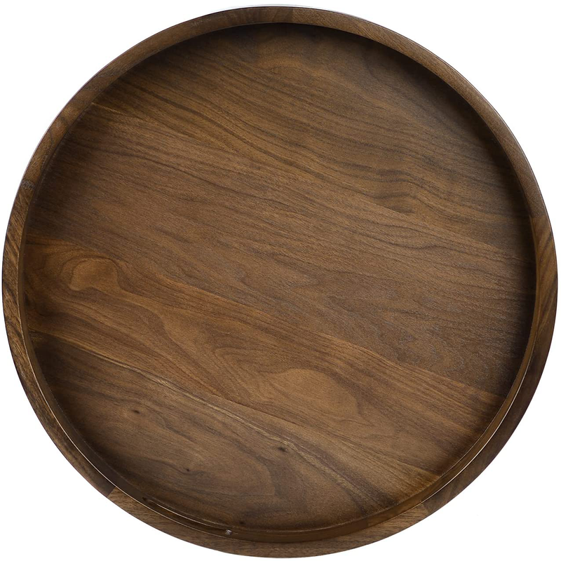 KINGCRAFT 24 x 24 inches Large Round Ottoman Table Tray Wooden Solid Circle Serving Tray with Handle Black Walnut Platter Decorative Tray for Oversized Ottoman Home Breakfast in Bed Tea Coffee Home & Garden > Decor > Decorative Trays Kingcraft 24 inch  