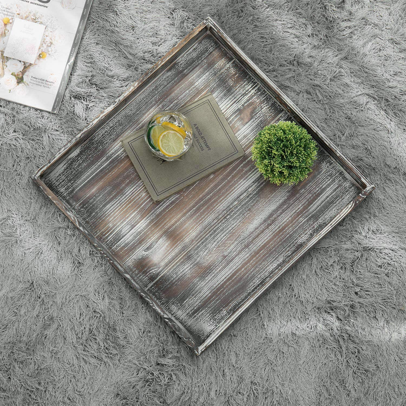 MyGift 19-inch Square Rustic Torched Wood Ottoman Tray with Vintage Metal Side Accent Wraps Home & Garden > Decor > Decorative Trays MyGift   