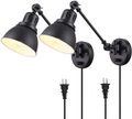 Plug in Wall Sconces Set of 2, Tausende Swing Arm Wall Lamp with Plug in Cord Industrial Black Wall Sconce Fixture with On/Off Switch Indoor Wall Mounted Reading Lighting Fixture for Bedroom Bedside