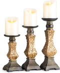 Resin Pillar Candle Holders Set of 3 - 7.9", 8", 11.8" High, Home Coffee Table Decor Decorations Centerpiece for Dining, Living Room, Gifts for Wedding (Black) Home & Garden > Decor > Home Fragrance Accessories > Candle Holders SUNFACE Golden  
