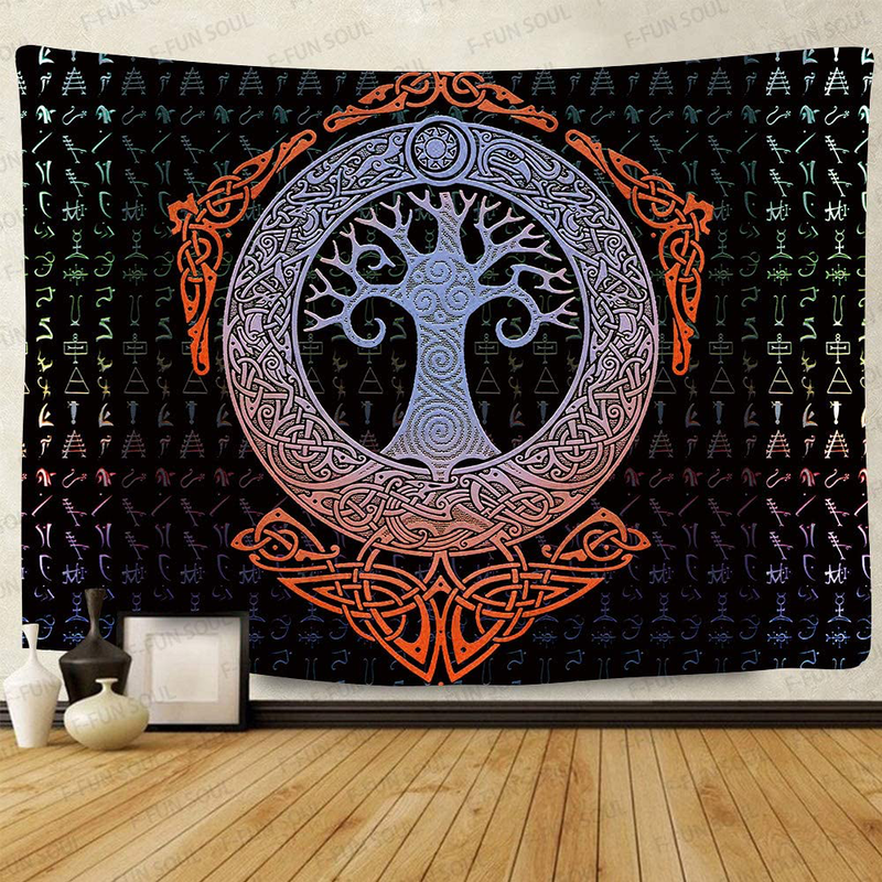F-FUN SOUL Viking Tapestry, Large 80x60inches Soft Flannel Viking Decor, Mysterious Viking Bear Meditation Psychedelic Runes Wall Hanging Tapestries for Living Room Bedroom Decor GTLSFS9 Home & Garden > Decor > Artwork > Decorative Tapestries F-FUN SOUL Gtzyfs415 80x60 