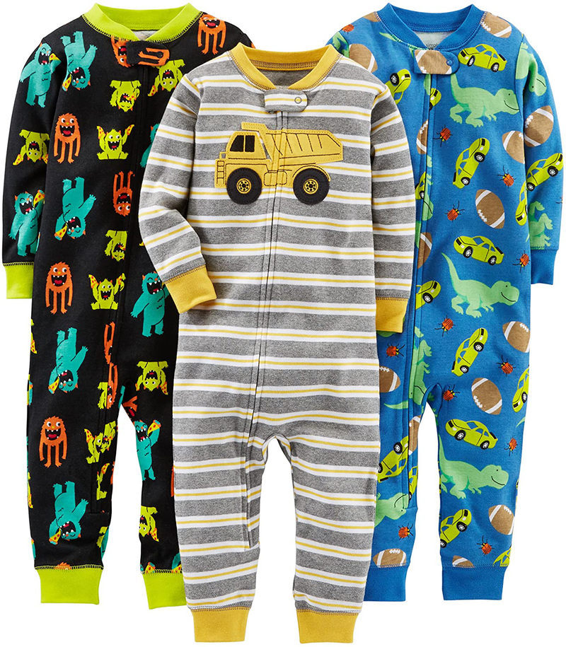 Simple Joys by Carter's Baby Boys' 3-Pack Snug Fit Footless Cotton Pajamas Apparel & Accessories > Costumes & Accessories > Costumes Simple Joys by Carter's Blue/Navy/Grey, Trucks/Dinosaur/Monster 6-9 Months 
