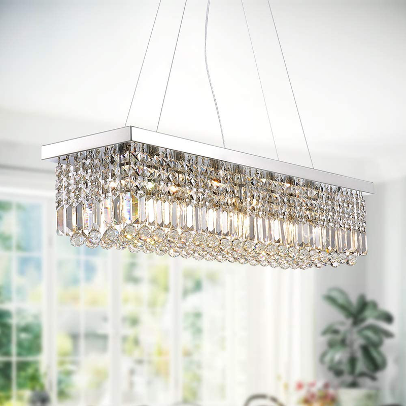 Siljoy Modern Rectangle Crystal Chandeliers Rectangular Pendant Ceiling Light Fixture for Kitchen Dining Room L31.5"x W10"x H10",Polished Chrome Home & Garden > Lighting > Lighting Fixtures > Chandeliers Siljoy L40"(8-Lights)  