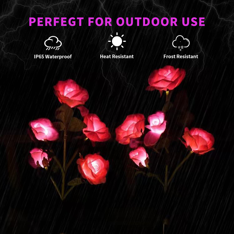 Solar Garden Rose Lights, Decorman 2 Pack Realistic Solar Outdoor Flower Lights Waterproof LED Stake Landscape Decorative Lights with 5 Roses for Garden, Lawn, Yard, Pathway, Patio, Backyard (Pink) Home & Garden > Decor > Seasonal & Holiday Decorations Decorman   