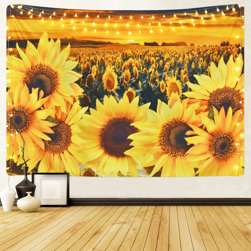 Sunflower Tapestry Sunset Sunflower Field Tapestry Floral Plant Tapestry Yellow Flower Tapestry for Room