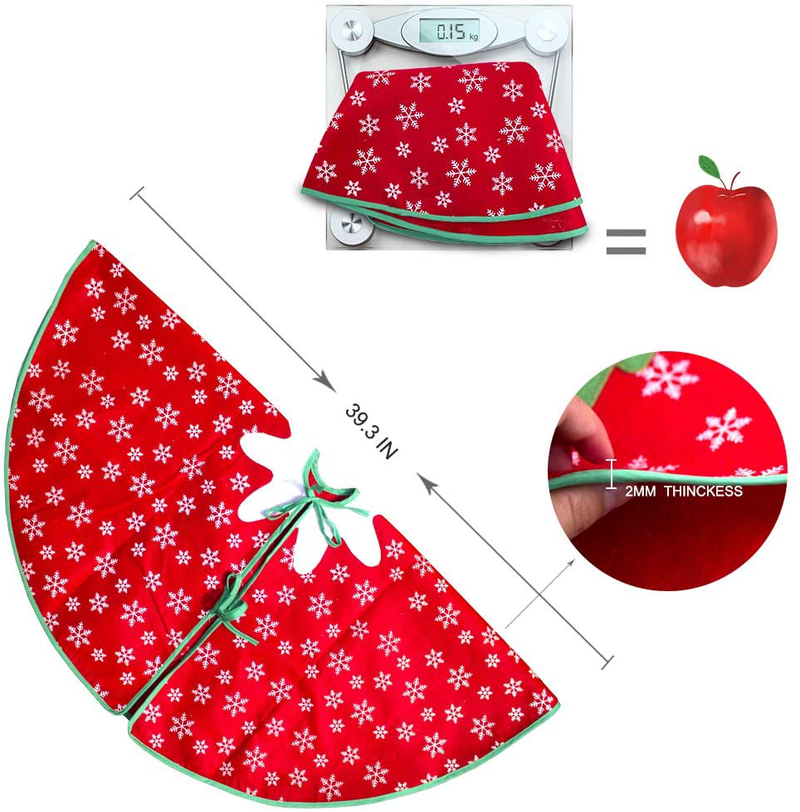 Red Tree Skirt Large Xmas Tree Skirt with White Snowman and Snowflake Design Round Indoor Outdoor Mat for Party Holiday Decorations(40 Inches)