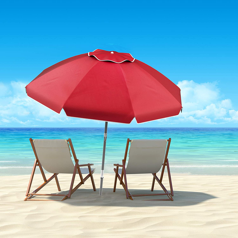 Pure Garden 50-LG1093 Beach Umbrella with 360 Degree Tilt-Portable Outdoor Sun Shade Canopy with UV Protection Sand Anchor, Carrying Case (7 Ft, Red) Home & Garden > Lawn & Garden > Outdoor Living > Outdoor Umbrella & Sunshade Accessories Trademark Red  