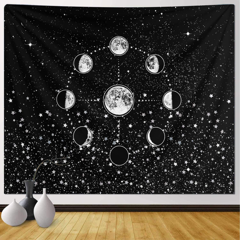 Funeon Sun and Moon Zodiac Tapestry Wall Hanging Black and White Constellation Tapestry Astrology for Bedroom Witchy Tapestries Indie Room Decor Teen Girl Small Dorm College Tapestry 51x60inch Home & Garden > Decor > Artwork > Decorative Tapestries Funeon Moon Phase X-Small 36''x48'' 