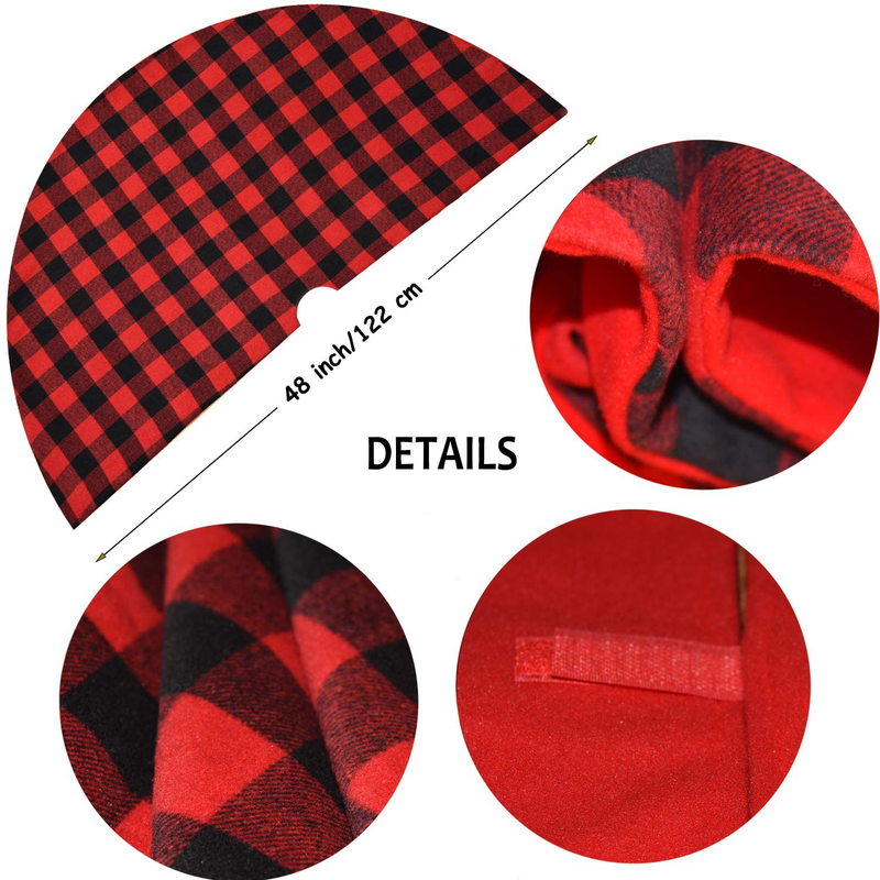 Fayoo Christmas Tree Skirt Red and Black Plaid Buffalo Check Double Layers Xmas Tree Skirts 48 Inches Christmas Decorations Indoor Outdoor Xmas Party Holiday Ornaments (Red&Black, 48IN)