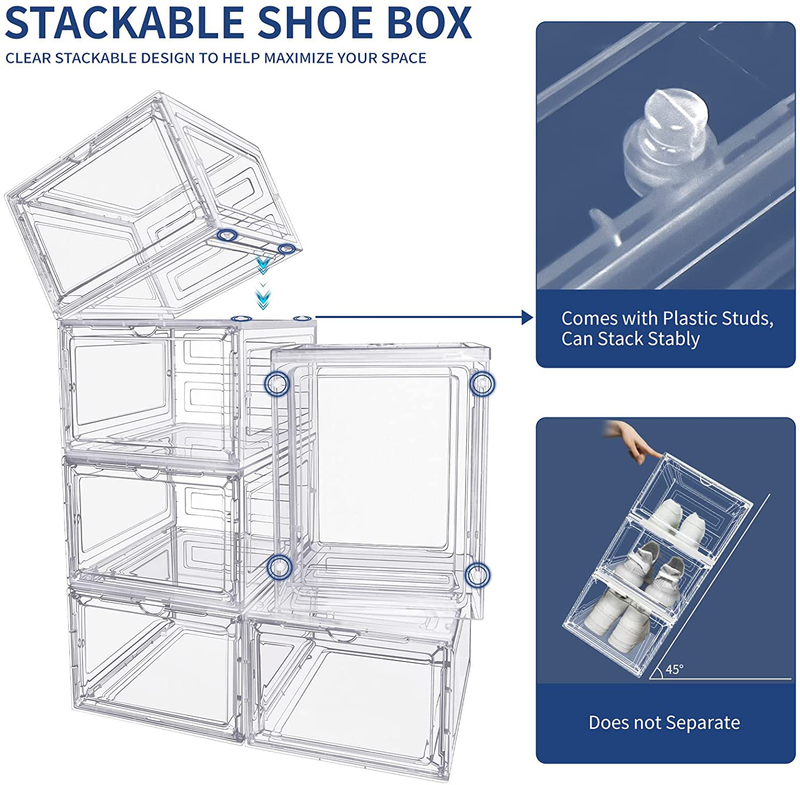 Clear Shoe Storage Box - Mupera Stackable Plastic Shoe Box with Clear Door(2022 New), for Display Sneakers, Front Opening Shoe Organizer, Hard Plastic Shoe Storage Bins, Fit up to US Size 12(6 Pack) Furniture > Cabinets & Storage > Armoires & Wardrobes mupera   