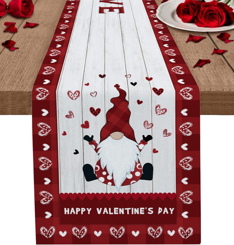 Eilifet Table Runner Romantic Heart Shapes Love Happy Valentine'S Day Gnome 13"X70" Dining Table Decorations Indoor Farmhouse Table Runners for Party Dinner Home Decor Home & Garden > Decor > Seasonal & Holiday Decorations EiLIFET Valentine's Dayeil2031 13"x70" 