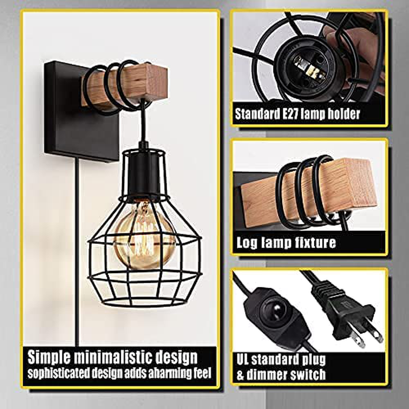 Plug in Wall Sconce Dimmable, LIGHTESS Wall Light with Dimmer On/Off Switch, Industrial Metal Black Wall Lamp for Living Room LG9872949 Home & Garden > Lighting > Lighting Fixtures > Wall Light Fixtures KOL DEALS   