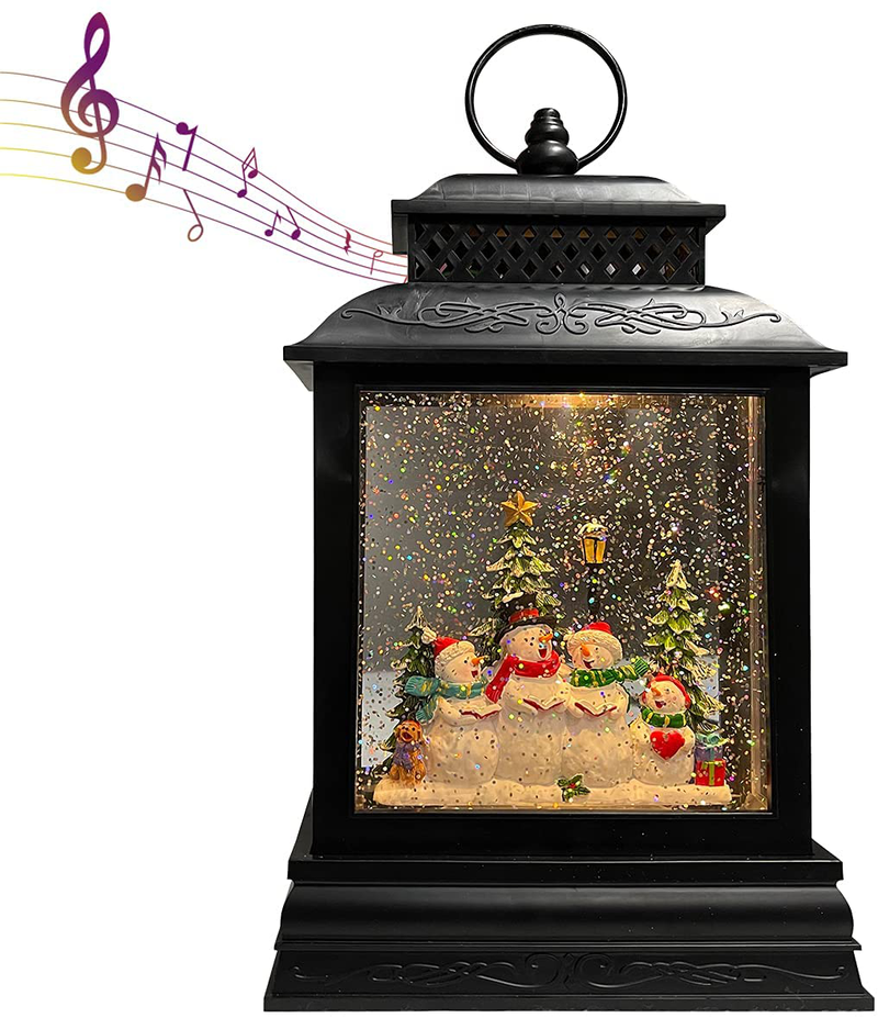 GOOSH Lighted Christmas Snow Globe Lantern Four Snowman Family Singing Under Tree in Musical Decoration with Battery Operated LED Water Glittering Music Playing with 6H TimerChristmas Home Décor