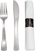Party Essentials Party Supplies Wrapped Silverware Set Disposable, Pre Rolled Napkin and Cutlery, 50 Units, Spoons/Forks/Knives Black Home & Garden > Kitchen & Dining > Tableware > Flatware > Flatware Sets NorthWest Enterprises Forks/Knives Silver 25 Units 