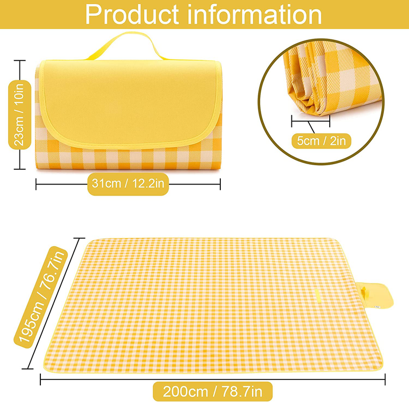 Khservise Lightweight Waterproof Large Picnic & Beach Blanket Rug Handy Mat Tote Plus Thick Dual Layers Waterproof and Easy Clean-up Picnic Mat for Family,Friends, Kids, 79"x77" (Yellow-White) Home & Garden > Lawn & Garden > Outdoor Living > Outdoor Blankets > Picnic Blankets Khservise   