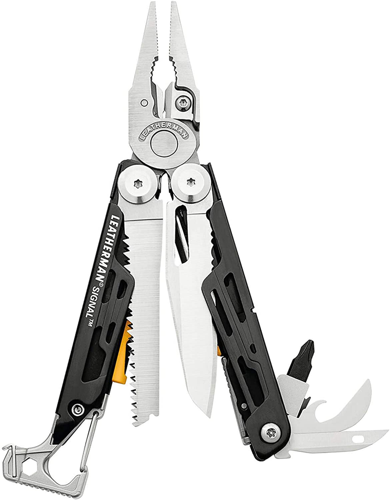 LEATHERMAN, Signal Camping Multitool with Fire Starter, Hammer and Emergency Whistle, Topographical Print Sporting Goods > Outdoor Recreation > Camping & Hiking > Camping Tools LEATHERMAN Stainless Steel with Nylon Sheath  