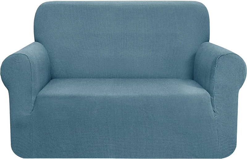 CHUN YI Stretch Sofa Slipcover 1-Piece Couch Cover, 3 Seater Coat Soft With Elastic, Checks Spandex Jacquard Fabric, Large, Black Home & Garden > Decor > Chair & Sofa Cushions CHUN YI Smoky Blue XL-Chair 