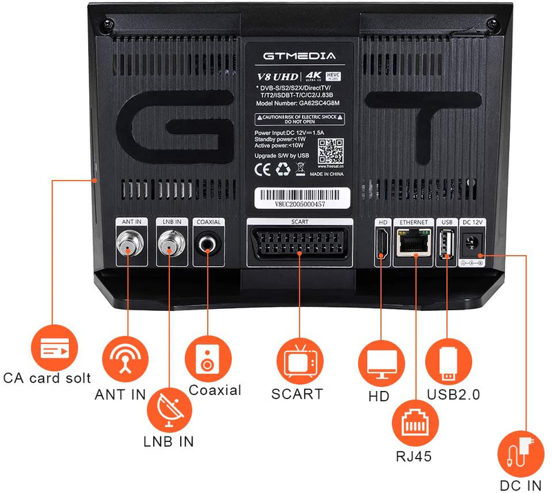 GTMEDIA V8 UHD 4K Ultra HD Digital Satellite Receiver, FTA H.265 TV Sat Decoder DVB-S/S2/S2X+T/T2/Cable/ISDB-T/ATSC-C, Built-in 2.4G WiFi, Supports CA Smart Card, Biss Auto-roll Electronics > Audio > Audio Components > Audio & Video Receivers GTMEDIA   
