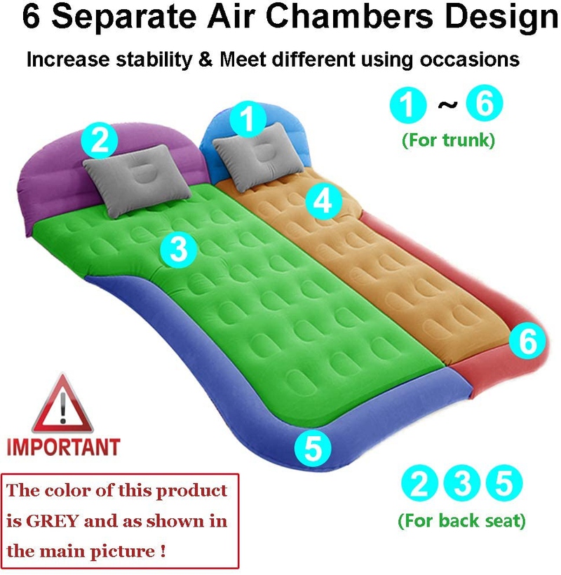 SAYGOGO SUV Air Mattress Camping Bed Cushion Pillow - Inflatable Thickened Car Air Bed with Electric Air Pump Flocking Surface Portable Sleeping Pad for Travel Camping Upgraded Version - Grey Sporting Goods > Outdoor Recreation > Camping & Hiking > Tent Accessories SAYGOGO   