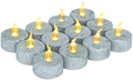 Glitter Tea Lights, Battery Operated LED Tea Lights, Silver Glitter Flameless Votive Tealights Candle, Pack of 12