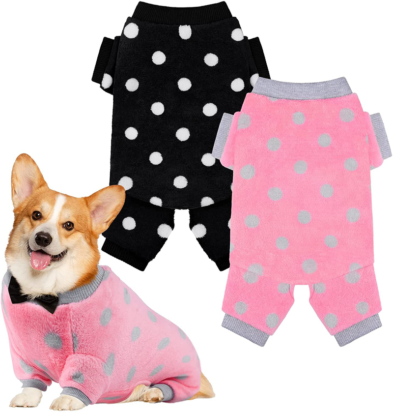 Pedgot 2 Pieces Dog Pajamas Flannel Dog Onesie Warm Pet Clothes Soft Dog Pjs Dog Apparel Dog Jumpsuit Jammies with Legs for Pet Dog Cat Animals & Pet Supplies > Pet Supplies > Cat Supplies > Cat Apparel Pedgot Dots Small 