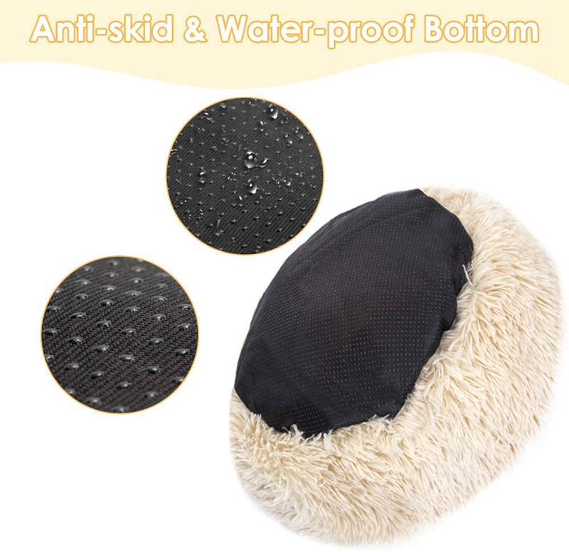 Slowton Calming Dog Bed, Donut Dog Cuddler Bed Ultra Soft Fluffy Faux Fur Plush round Anti-Anxiety Dog Cat Cushion Bed with Cozy Non-Slip Bottom for Large Medium Small Dogs , Machine Washable
