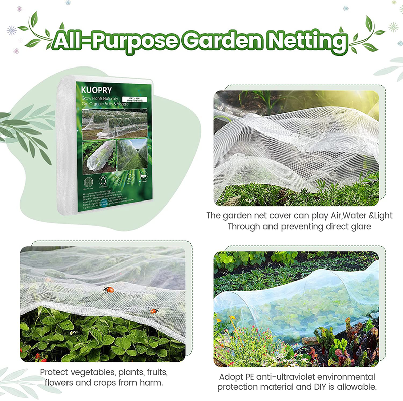 Kuopry 10X33 Ft Plant Covers Freeze Protection anti Bird Netting Mesh, Ultra Fine Mesh Protection Mosquito Netting, Green Garden Netting Protect Fruit and Vegetables from Birds and Animals-White Sporting Goods > Outdoor Recreation > Camping & Hiking > Mosquito Nets & Insect Screens Kuopry   