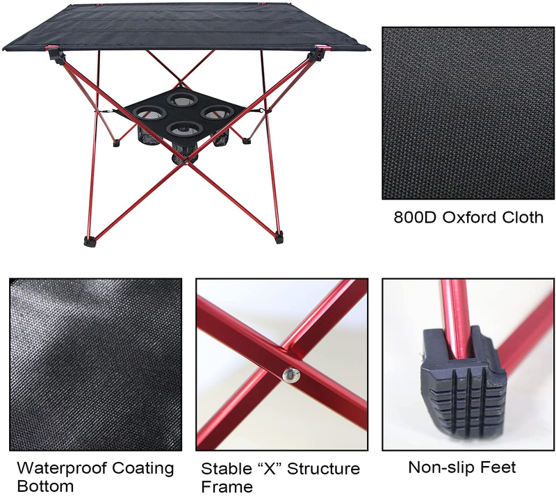 Sutekus Portable Camping Table with Cup Holders Lightweight Folding Camp Side Table for Camping, Picnic, Backpacks, Beach, Tailgating, Boat, Large (Red) Sporting Goods > Outdoor Recreation > Camping & Hiking > Camp Furniture Sutekus   