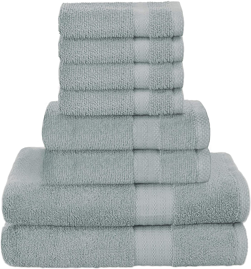 Glamburg Ultra Soft 8 Piece Towel Set - 100% Pure Ring Spun Cotton, Contains 2 Oversized Bath Towels 27x54, 2 Hand Towels 16x28, 4 Wash Cloths 13x13 - Ideal for Everyday use, Hotel & Spa - Light Grey Home & Garden > Linens & Bedding > Towels GLAMBURG Jade  