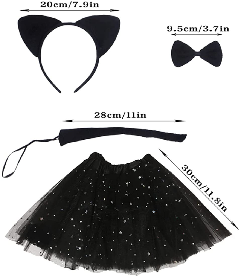 Halloween Costume Dress Up with Cat Headband + Tie + Tail + Tutu Dress Outfit for WomenGirls Halloween Christmas Cosplay Costume Role Play Stage Performance Apparel & Accessories > Costumes & Accessories > Costumes Townus   