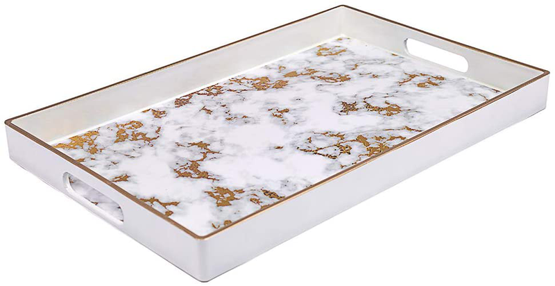 MAONAME Plastic Decorative Tray, Rectangular Marbling Tray with Handles, Coffee Table Serving Tray for Ottoman, Bathroom, Storage | 15.7" Lx 10.2" W X 1.57" H Home & Garden > Decor > Decorative Trays MAONAME   
