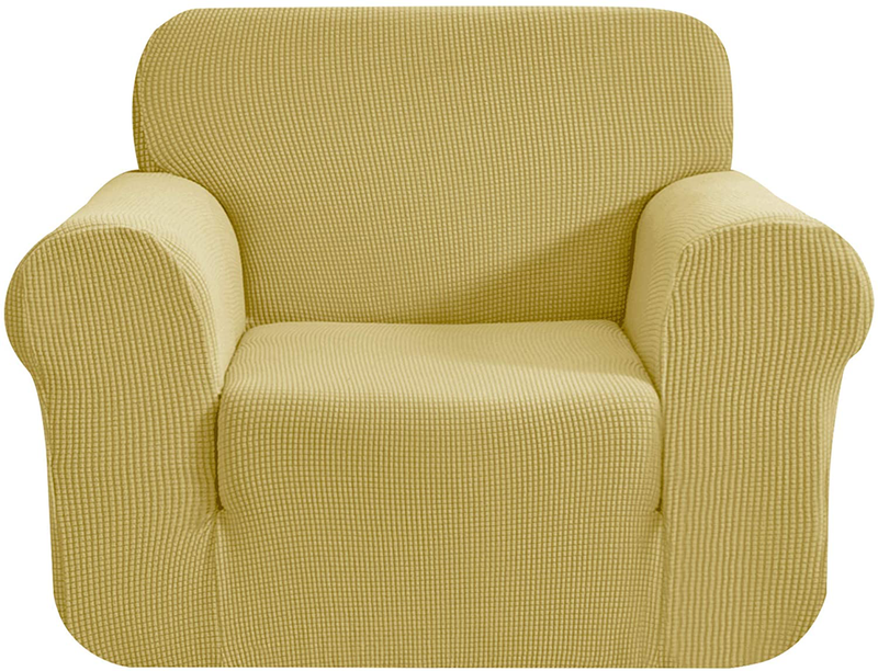 CHUN YI Stretch Sofa Slipcover 1-Piece Couch Cover, 3 Seater Coat Soft With Elastic, Checks Spandex Jacquard Fabric, Large, Black Home & Garden > Decor > Chair & Sofa Cushions CHUN YI Beige Small 