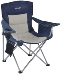 PELLIOT Portable Camping Chair Heavy Duty Lumbar Back Supports 300 Lbs, Padded Hard Arm Folding Camp Beach Chair with Cup Holder Sporting Goods > Outdoor Recreation > Camping & Hiking > Camp Furniture pelliot Dark Blue  