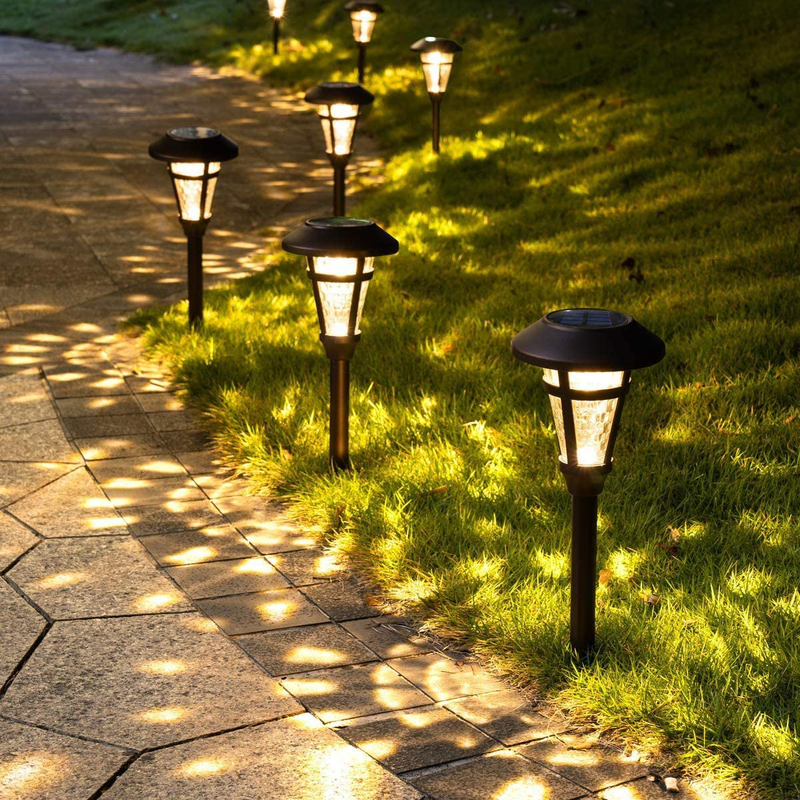 GIGALUMI 6 Pcs Solar Lights Outdoor, Bronze Finshed, Glass Lamp, Waterproof Led Solar Lights for Lawn, Patio, Yard, Garden, Pathway, Walkway and Driveway