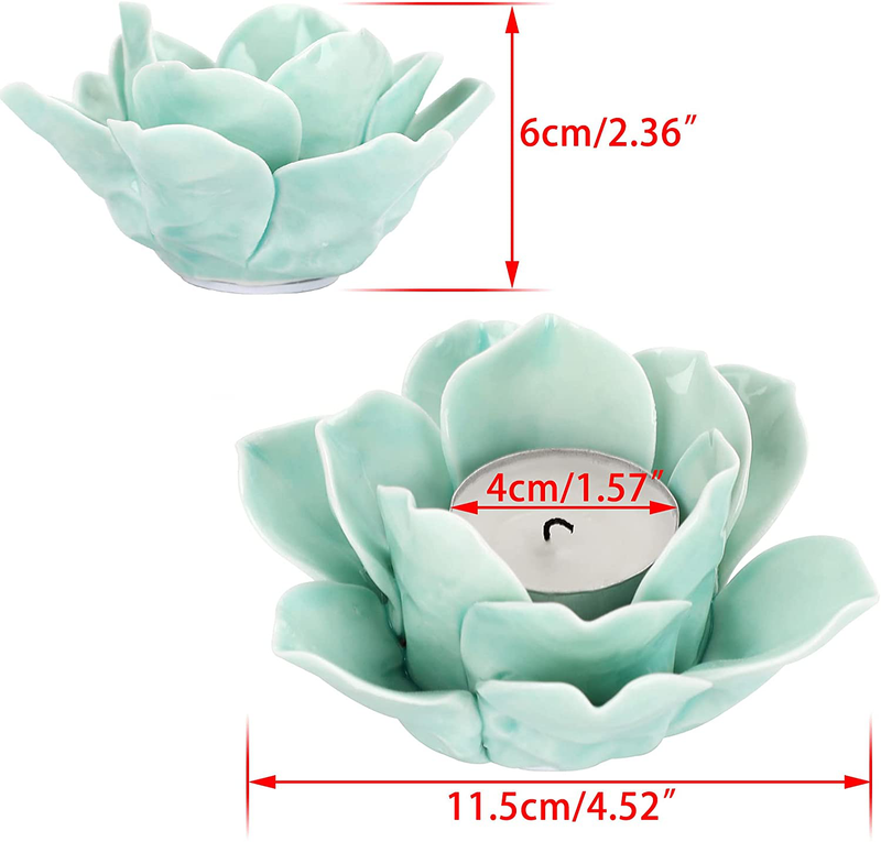 OwnMy 4.5 Inch Ceramic Lotus Flower Tea light Holder Lotus Petals Candle Holder Candlestick, Votive Flower Tealight Candle Holder Candle Lamps Holder with Gift Box for Home Decor Wedding Party (Green)