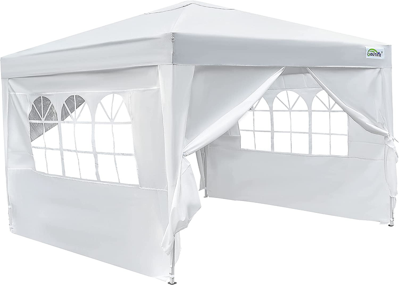 Goutime 10x10 Pop Up Canopy, Commercial Instant Gazebo Tent with Carry Bag and 4 Removable Sidewalls ,White Outdoor Tents for Parties Home & Garden > Lawn & Garden > Outdoor Living > Outdoor Structures > Canopies & Gazebos GOUTIME Default Title  